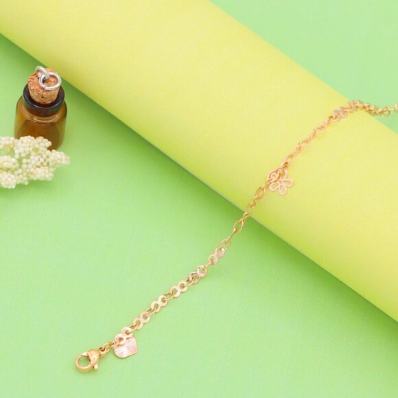 "Rose Gold Charm Anklet with Floral, Leaf & Square Link Accents, XPAL1045 - Picture 4 of 12